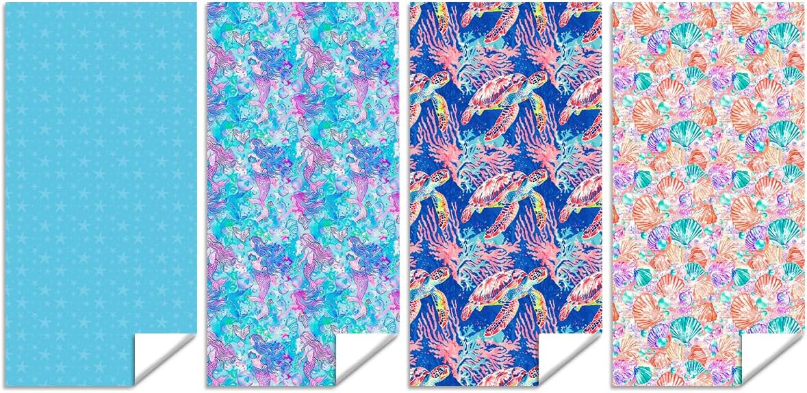 4 Pcs Microfiber Beach Towel Sand Free Quick Dry Oversized Lightweight Nautical Seashell Watercolor Design Travel Pool Swim Sports Bath Towels for Adults 71 x 32 Inches