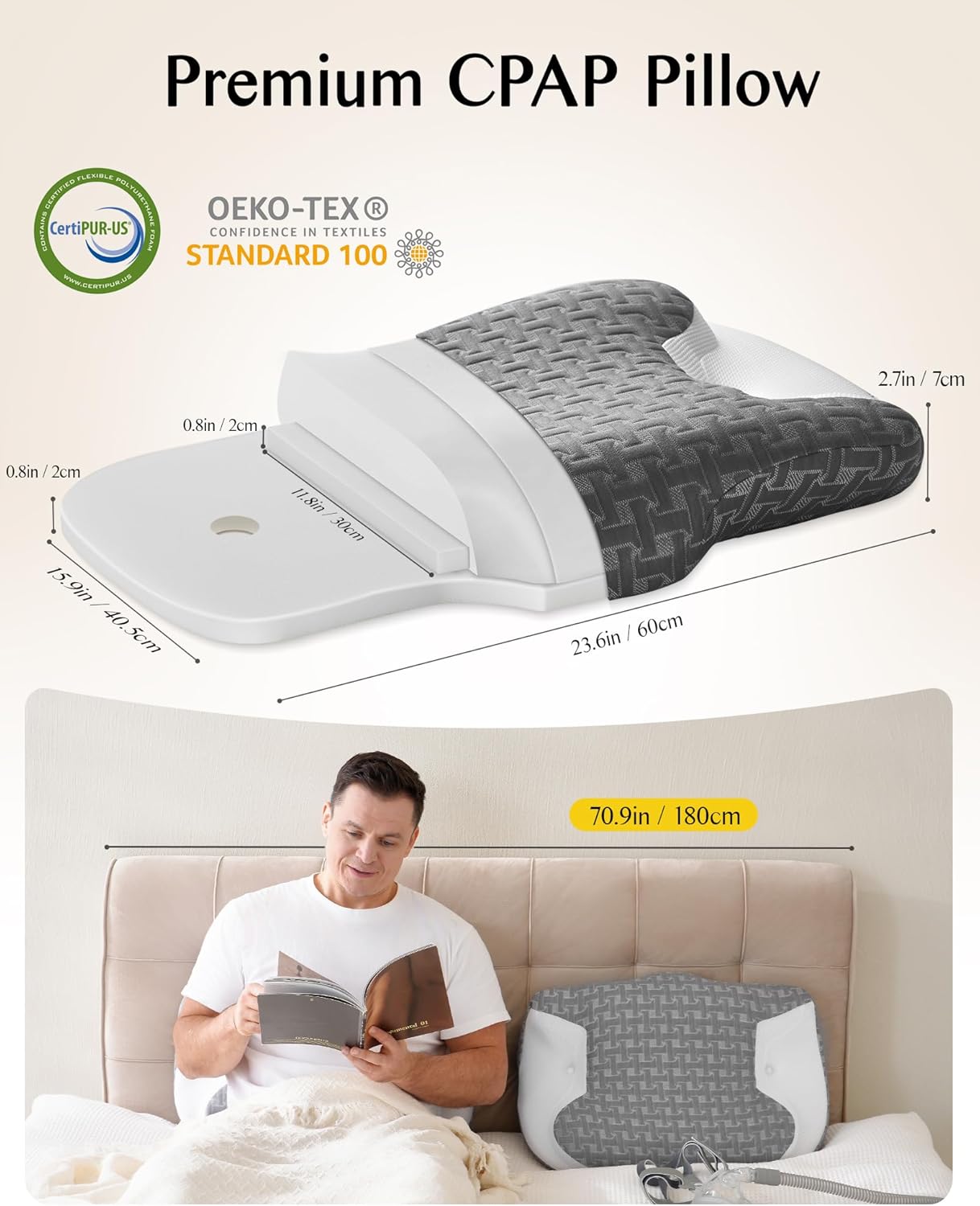 Sleep Apnea Pillow for Cpap Users, Ergonomic Adjustable Memory Foam Cpap Pillows for Side and Back Sleepers, Reducing Air Leaks and Mask Pressure - Image 3