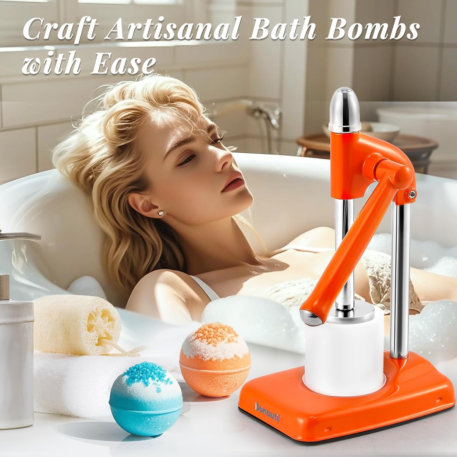 Bath Bomb Press Machine-2 Molds Easy Press Bath Bomb Machine DIY Soap Making for Adults Beginners (Orange)