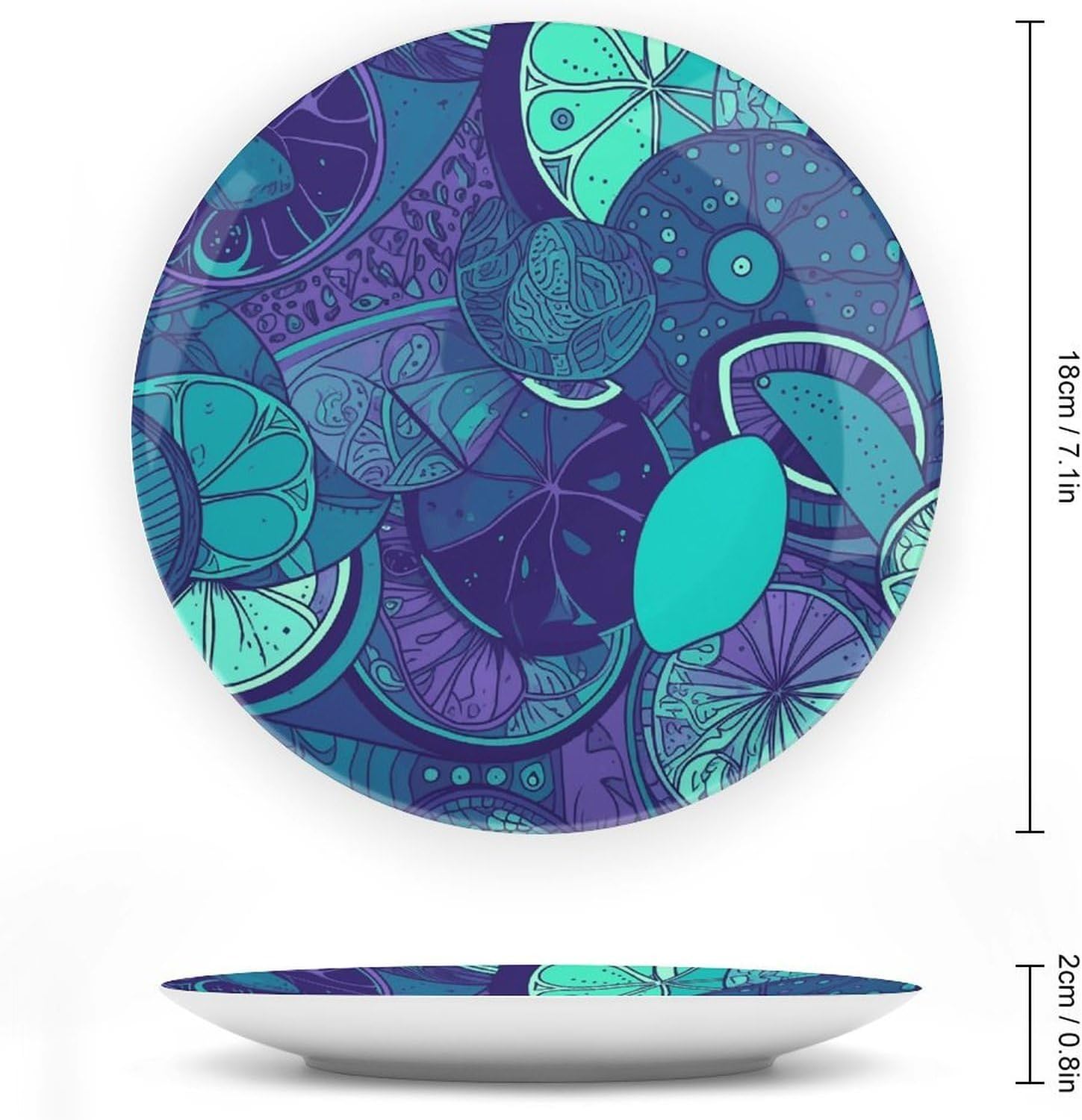 Blue Teal Lemon Ceramic Plate 10inch Decorative Bone China Wall Hanging Ornament Plates Bohemian Style Dinner Plate with Display Stand Cabinet Display Plates for Home Art Decor