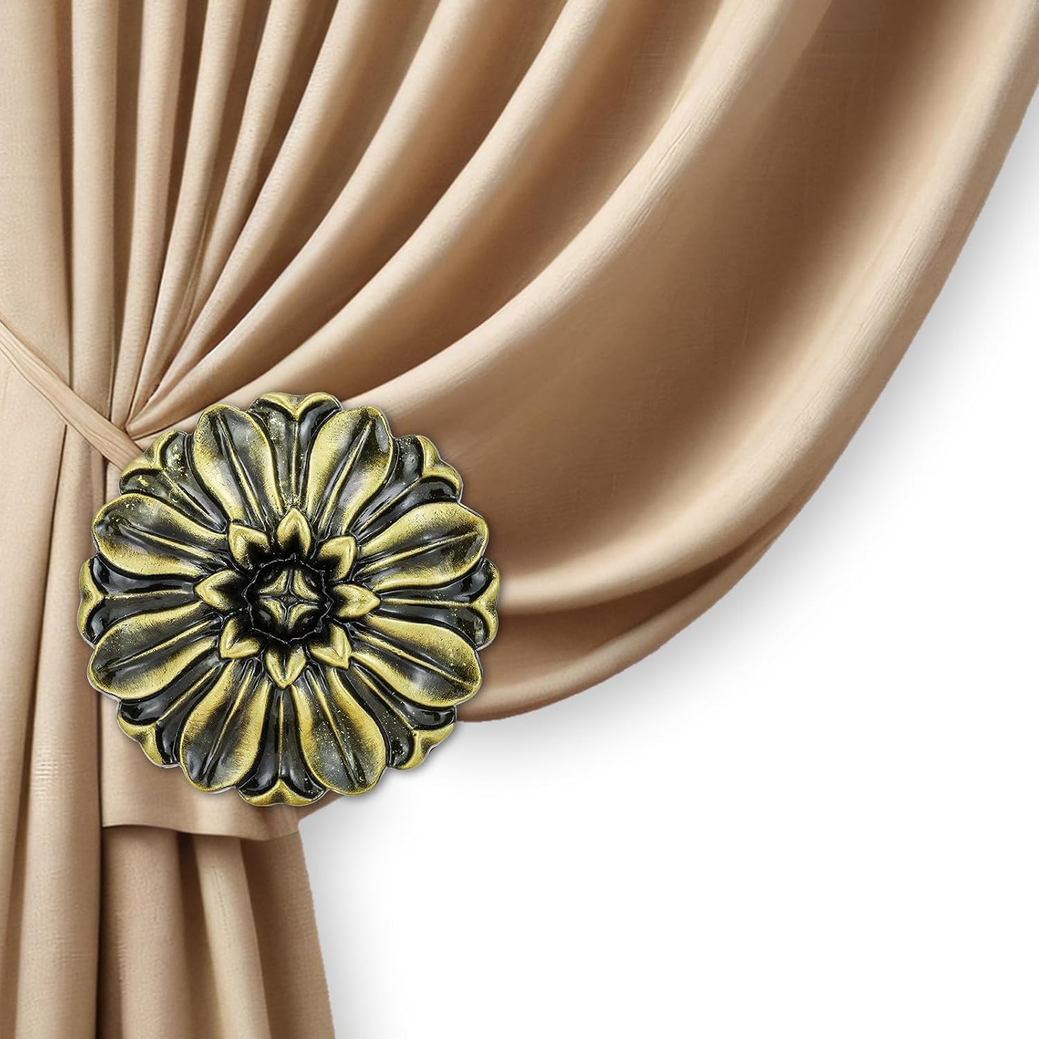 Vintage Curtain-Holdbacks Set of 2 Curtain Tiebacks Wall Mounted with Screws Classic Decorative Curtain Holders for Drapes Window Treatment Holdbacks (Leaf-White)