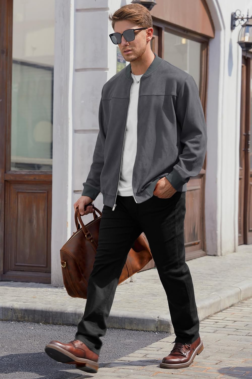 Men’s Bomber Jacket Faux Suede Midweight Casual Full-Zip Flight Coat (S-XXL) - Image 7