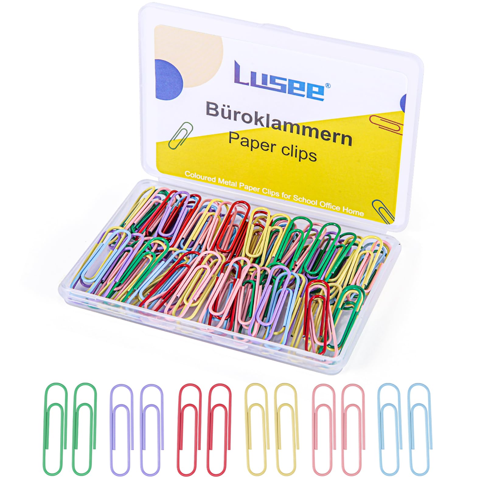 LUSEE Clips Oficina de Colores, 100 Piezas 28mm Paper Clips Clips de Papel de Metal (6 Colores, Mezclados)