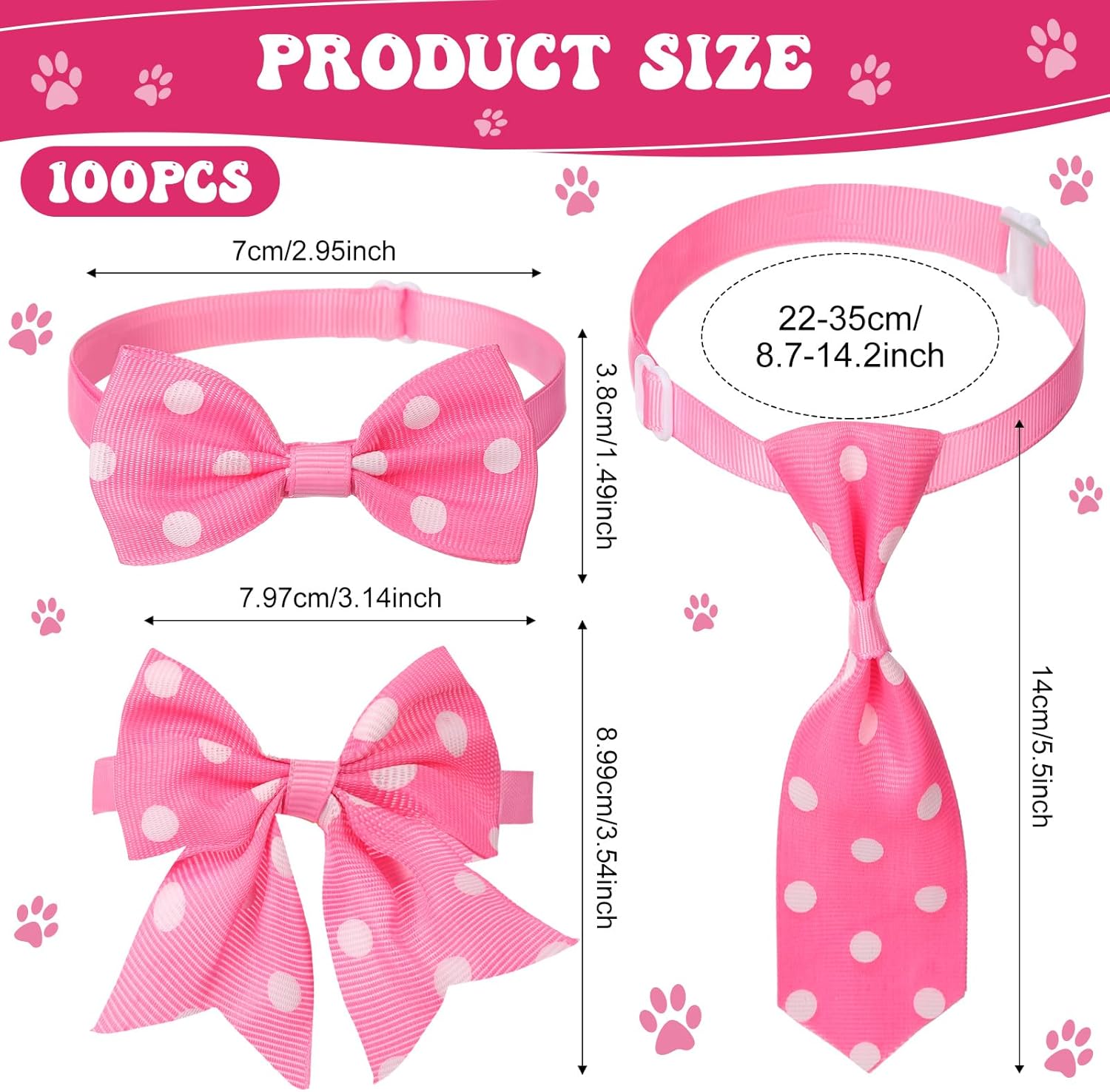 Reginary 100 Pieces Dog Bow Tie Collar Set Include 40 Dog Neckties, and 30 Puppy Bowties, 30 Collar Flowers, Adjustable Pet Ties Grooming for Small Medium Cats Pets Supply(Dot)