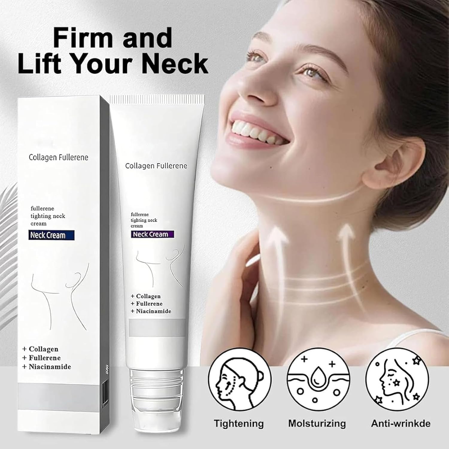 Crema de colágeno para el cuello, crema reafirmante con efecto tensor y lifting para piel flácida, para todo el contorno, suavizante, hidratante y humectante,1pc