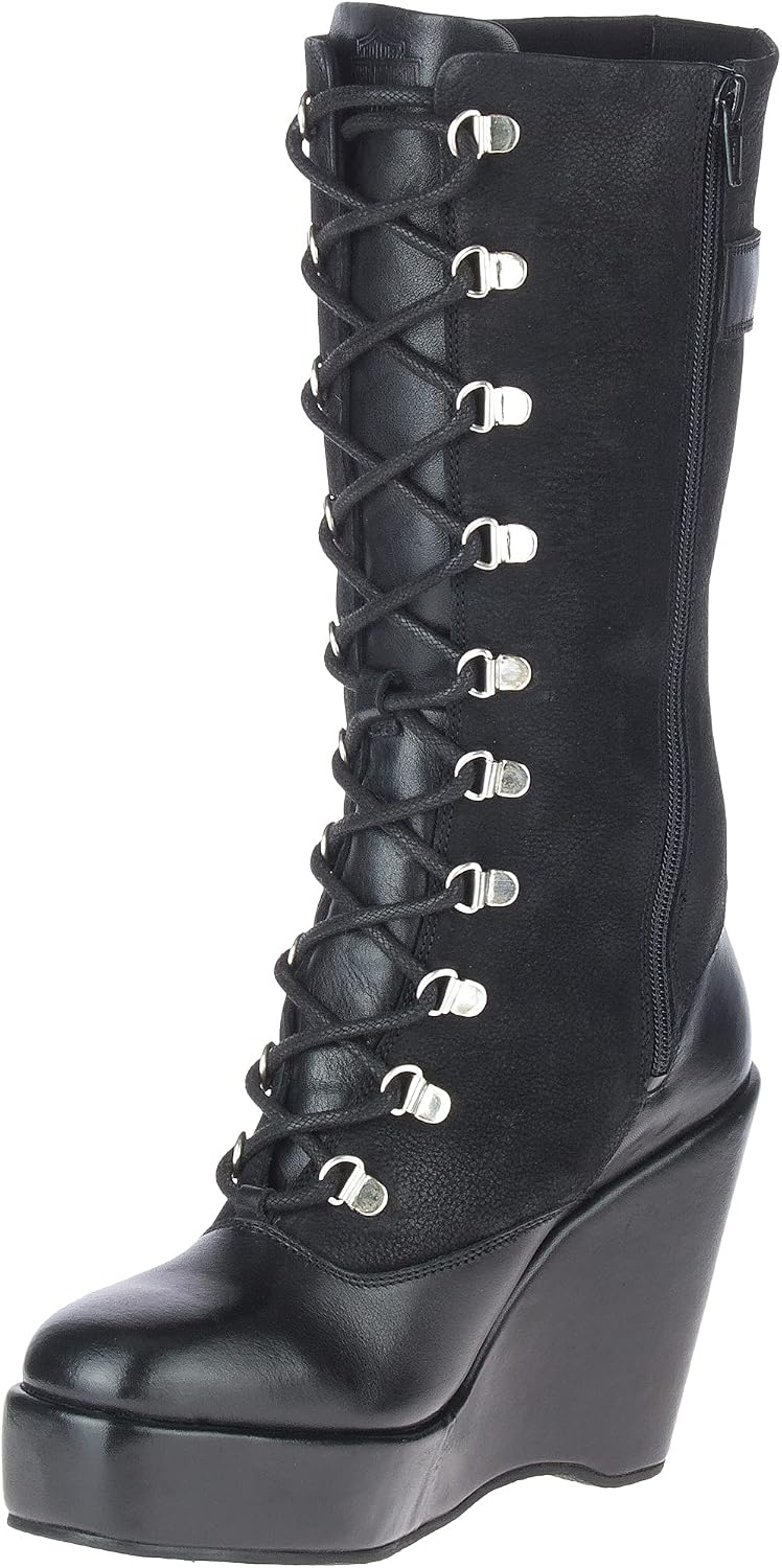 Harley-Davidson Women's Celina Black 10.75-Inch Fashion Wedge Boots, D84732
