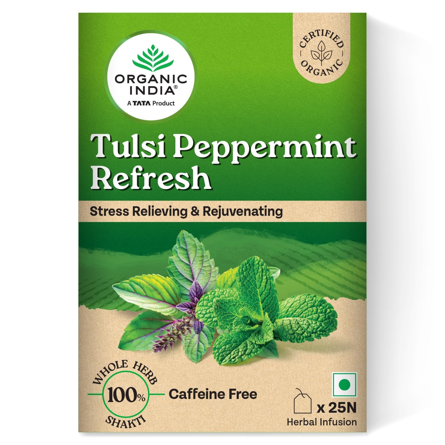 ORGANIC INDIA Tulsi Peppermint Refresh 25 Tea Bags || Stress Relieving & Rejuvenating || Feeling Refreshed || Tulsi Tea – 25 Tea Bags