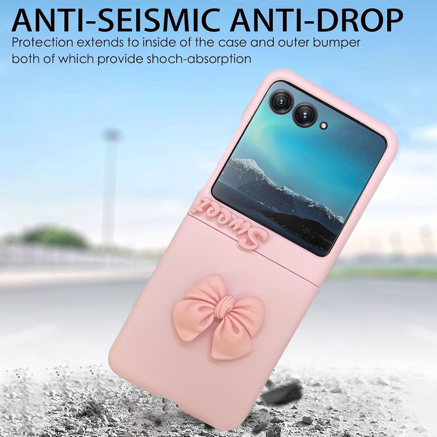 for Motorola Razr Plus 2023 Case, Razr Plus 2023 Pink Cute Case with Pearl Chain Non-Slip Ultra Thin Slim Shockproof Protective Cover for Motorola Razr+ 2023 image 4