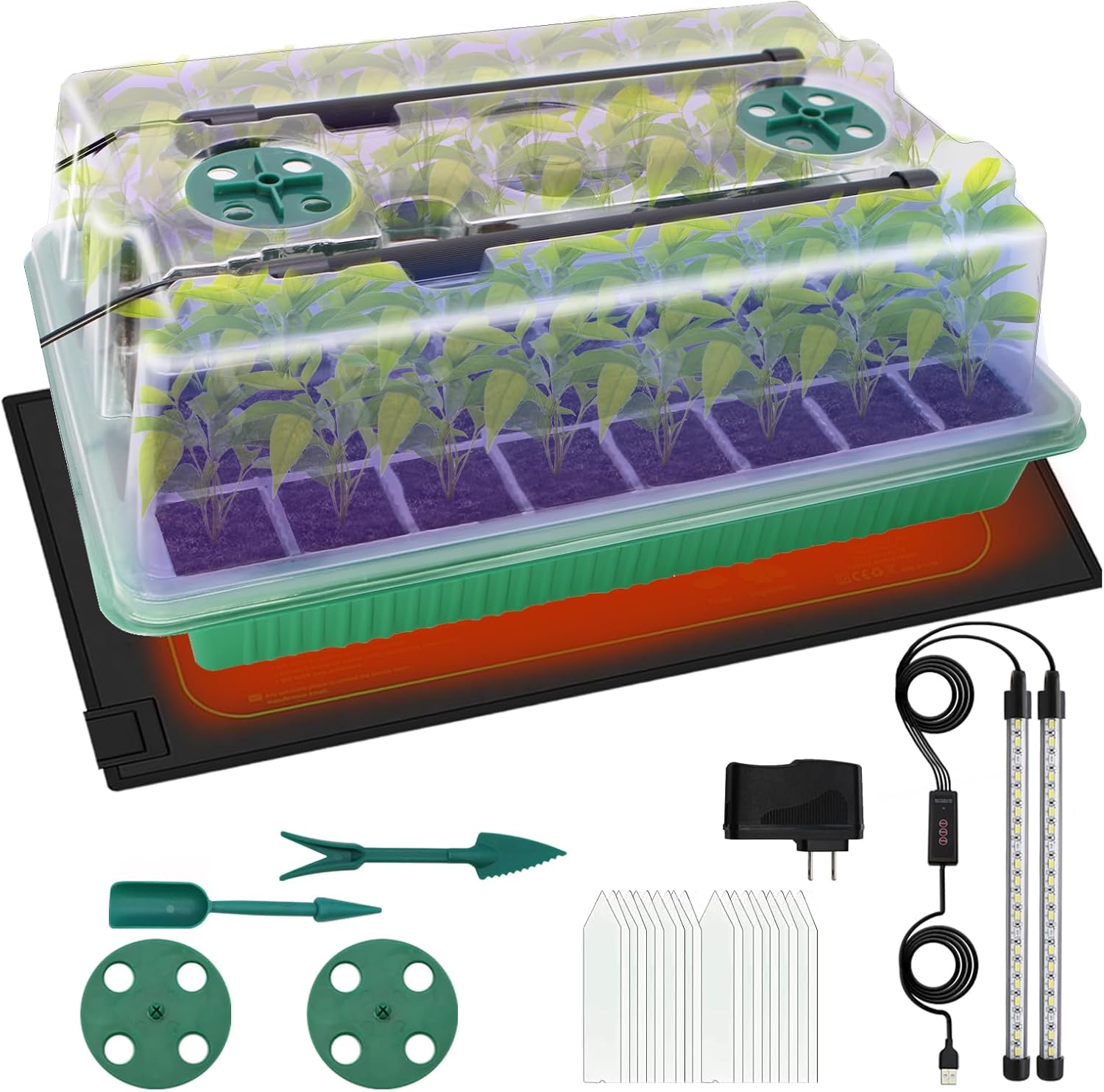 Seed Starter Trays with Heating Mat, 40 Cell Seeding Starter Kit with Grow Light, Smart Timer, Germination Kit with Humidity Dome for Indoor Gardening, Seed Starting, Cloning Plants