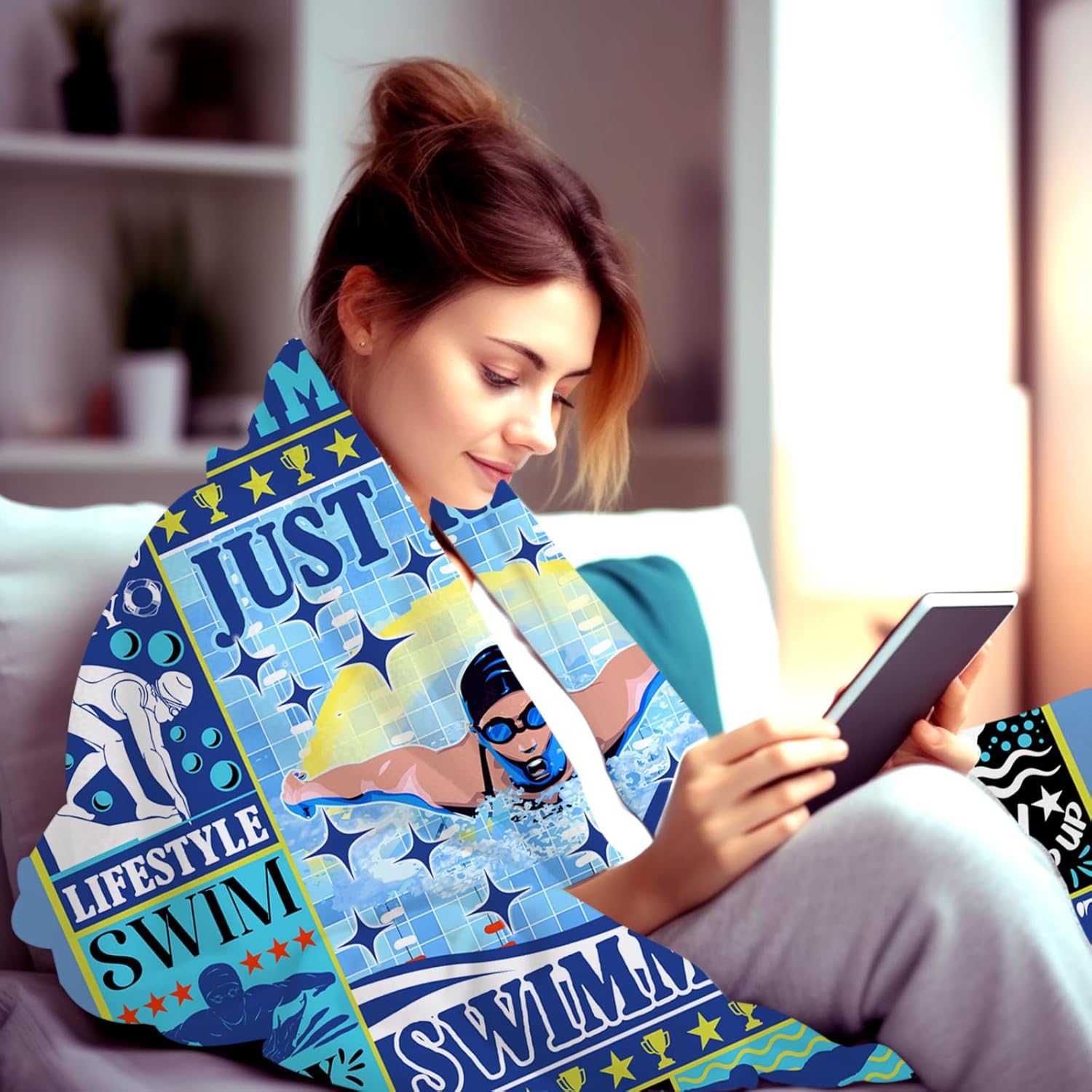 Swimming Blanket Throw Swimming Gifts for Women Men Stuff Blankets Swimmer Gifts for Women Men Swimmer Kids Adults Room Decor 60"x50"