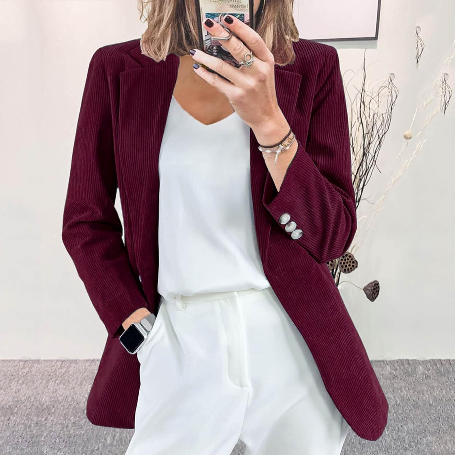 Womens Blazer Jackets Corduroy Business 