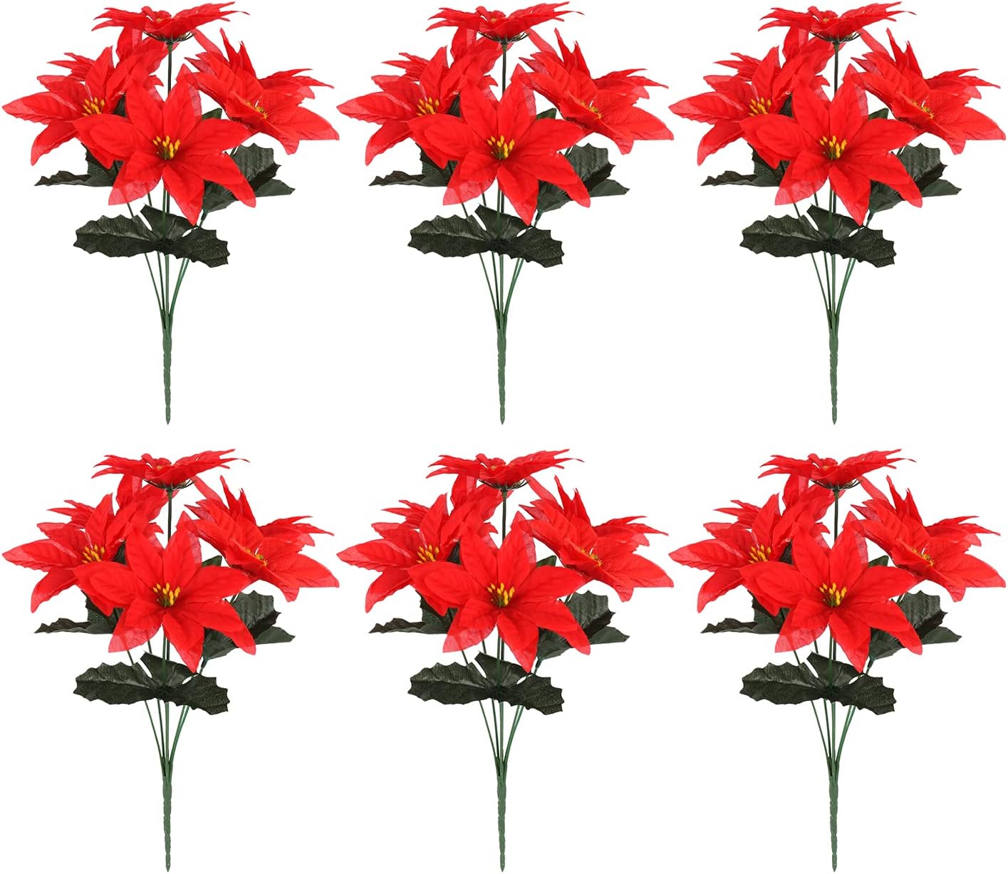 MGQ 6 Pcs Red Artificial Poinsettia Bouquet Bushes,Fake