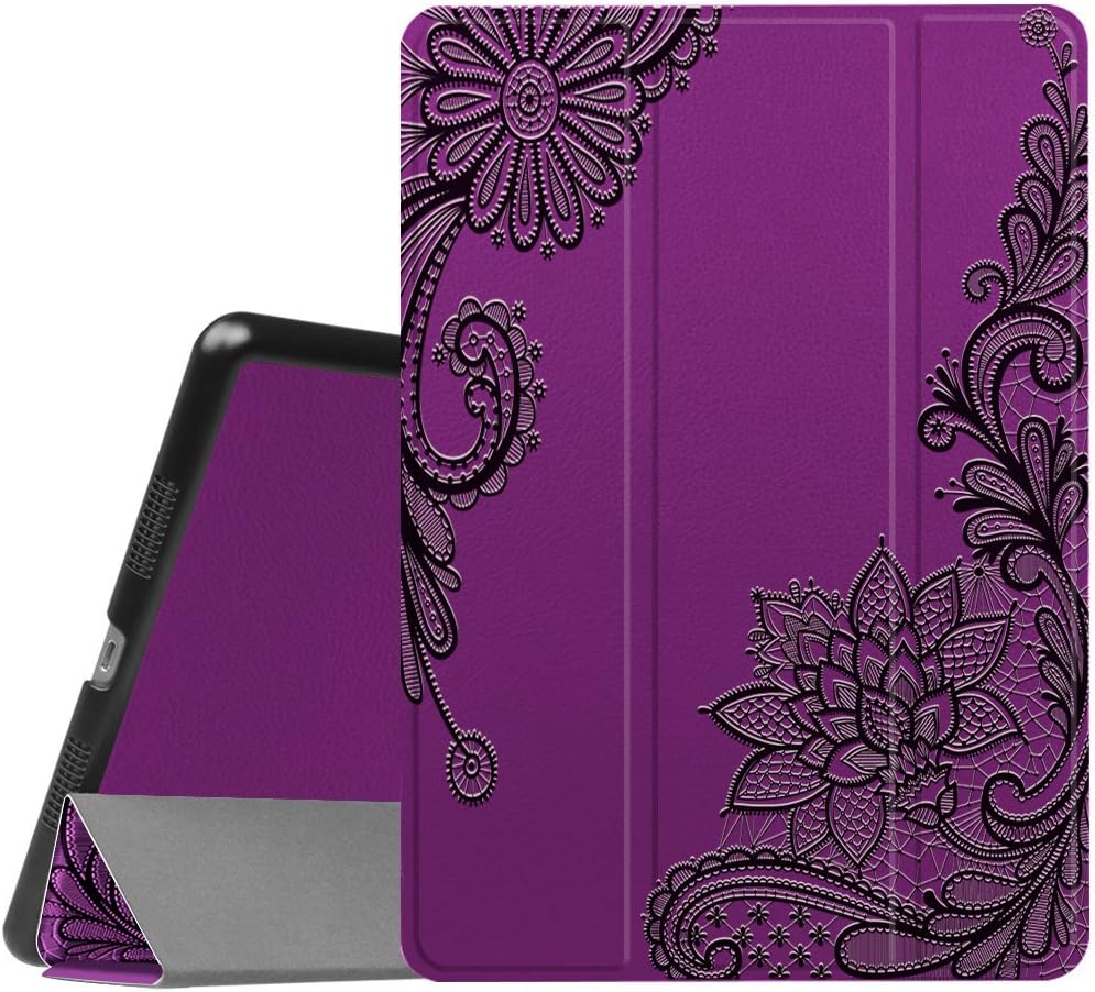 ipad Pro 10.5 Case,Pu Leather and Microfiber Shell Stand Cover Slim Lightweight Full Body Protective Bumper with Auto Sleep/Wake Features Flip for 10.5 inch Apple Tablet (Purple Floral Pattern)