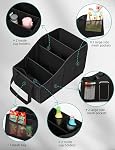 YOHOOLYO Siège auto Organisateur Siège arrière Enfants Siège moyen Collapsible Organisateur de voiture avec 4 Compartiments, 11 Les poches de mesh, 2 Poignées pour rangement avant et arrière, Noir
