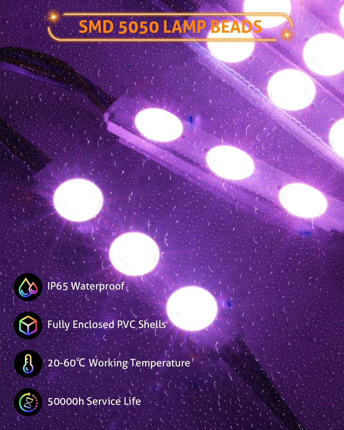WICHEMI 50FT LED Light Modules for Business Window Light Commercial Storefront Lights 100PCS LED Module for Signs 0.92W 3 LED 5050 SMD RGB Adhesive Waterproof Strip Lights for Store Advertising Décor
