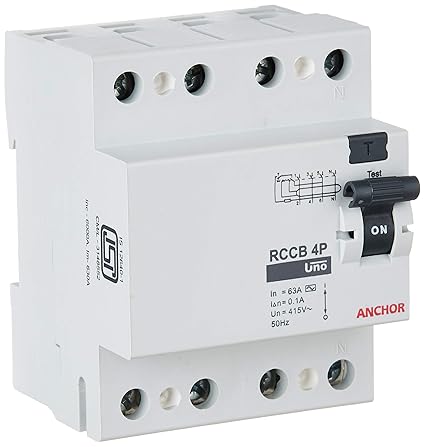 Anchor by Panasonic 98223 Uno Series 63 Ampere Four Pole 100Ma RCCB, (White, Pack of 2)
