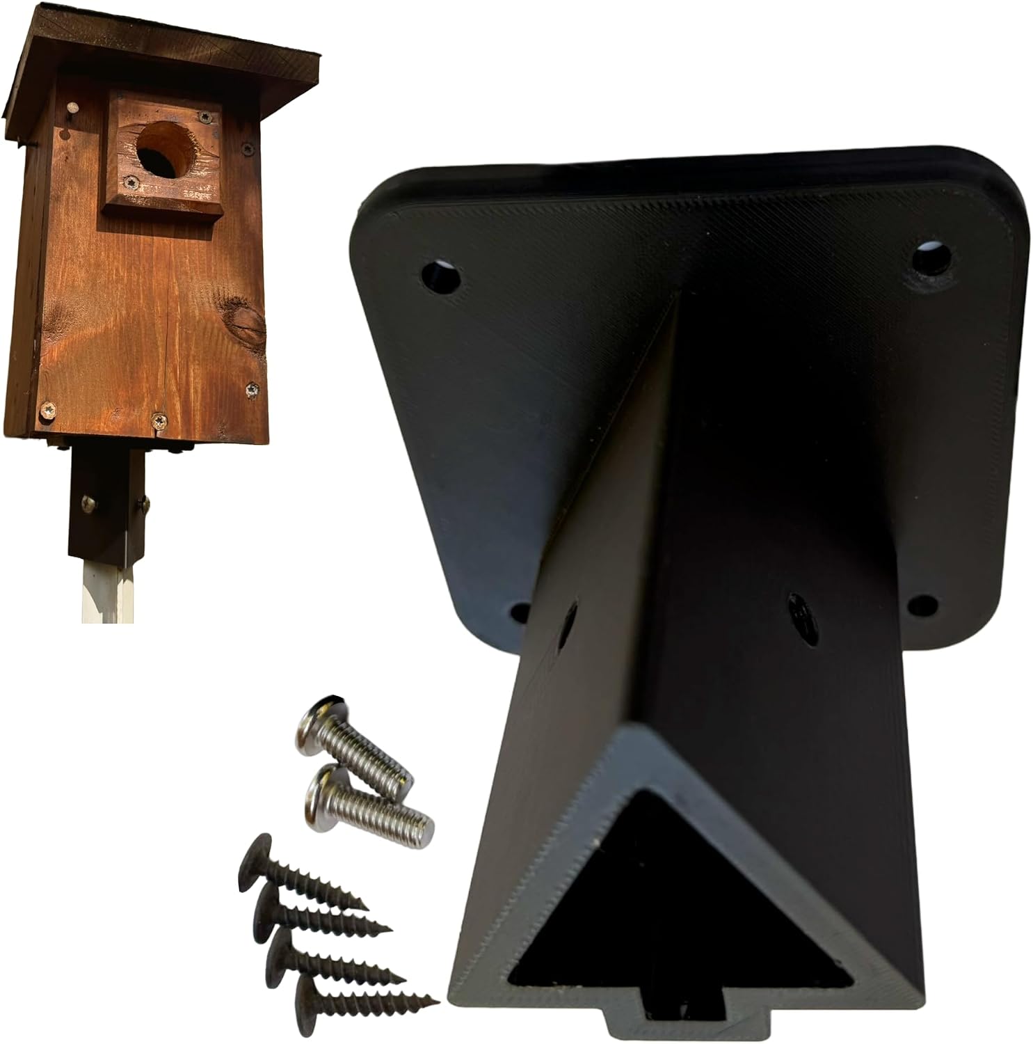 T-Post Mounting Plate with Dual-Screw Locking System Provides Maximum Stability: Securely Holds Wooden Birdhouse, Nest Box, or Feeder on Standard T Post, Rugged 3D Printed, 3.5" x 3.5" x 3.25"