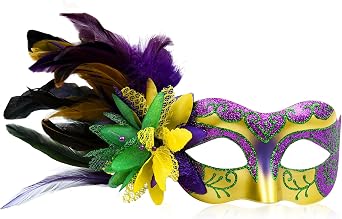 Womens Feather Mardi Gras Mask Carnival Masquerade Mask Venetian Costume Mask for Carnival Ball Prom Costume Party