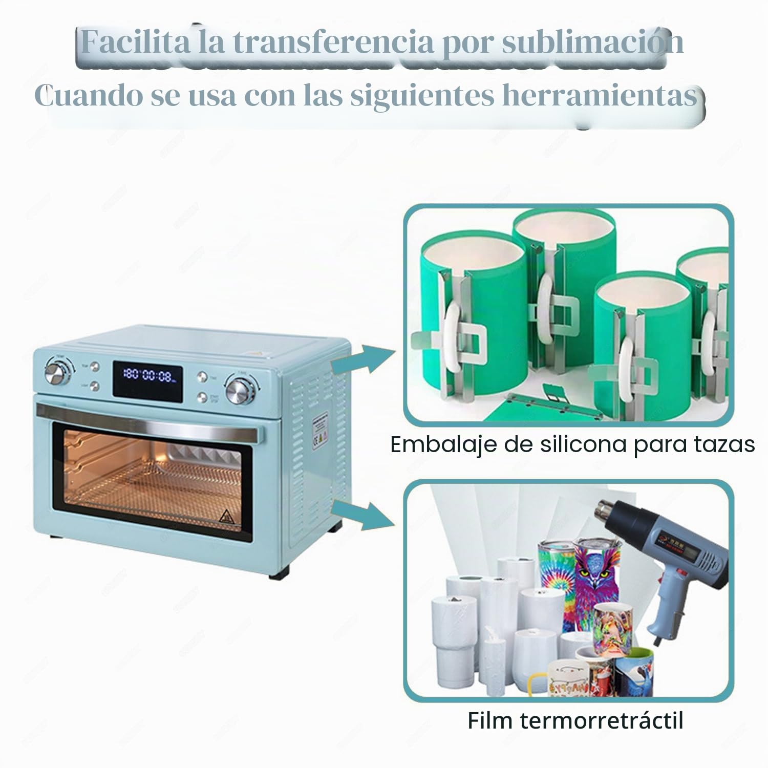 Horno de sublimación Azul, Pantalla Digital LED, Calentamiento rápido de 360°, para sublimación de Vasos, Tazas, Botellas de Agua y Transferencia a Granel 16L