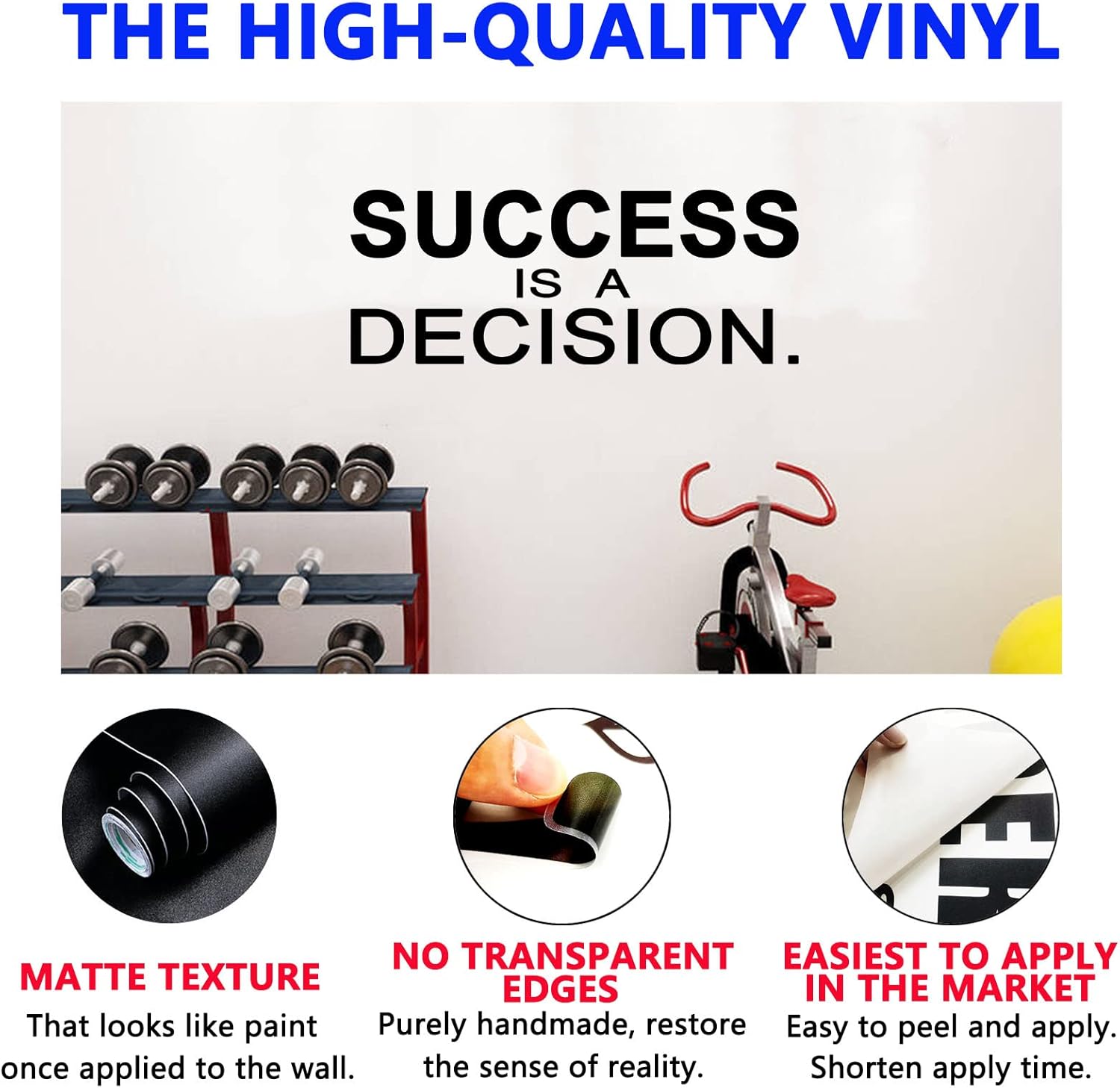 Wall Decals for Men, Inspirational Wall Stickers, (Easy to Apply), Vinyl Wall Decor Art Positive Quotes, Gym Office School Living Room Dorm, Home Sayings Words Signs, Success is A Decision 32"X12.5"