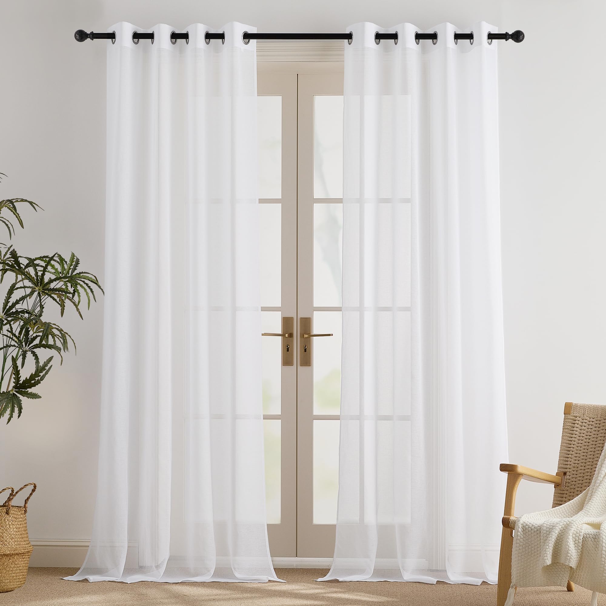 PONY DANCE Living Room Curtains Modern Set of 2 Extra Long Curtains and Curtains for Living Room and Balcony Door Decorative Curtains Eyelet Curtain White Semi-Transparent, 55 x 110 Inch Drop