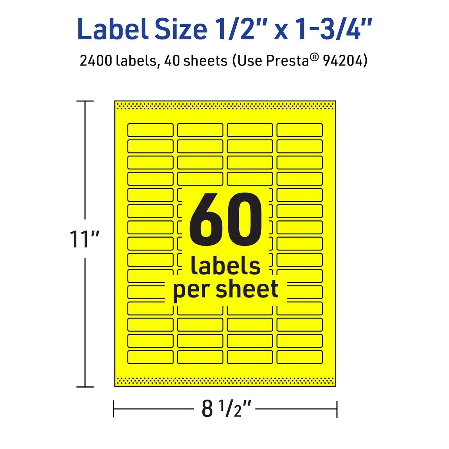 Avery Printable Rectangle Labels, Sure Feed Technology, 1/2" x 1-3/4", Neon Yellow Labels, Print-to-The-Edge, Laser/Inkjet Printable, 2,400 Total, Great for Jars and More