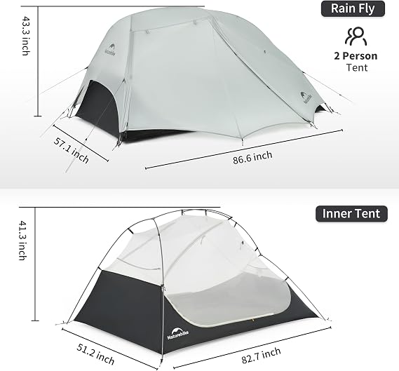 Naturehike Star River UL 2 Person Backpacking Tent, Double Layer Waterproof Two Person Tents, Lightweight Backpacking Cycling 2 Person Tent