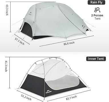 Naturehike Star River UL 2 Person Backpacking Tent, Double Layer Waterproof Two Person Tents, Lightweight Backpacking Cycling 2 Person Tent