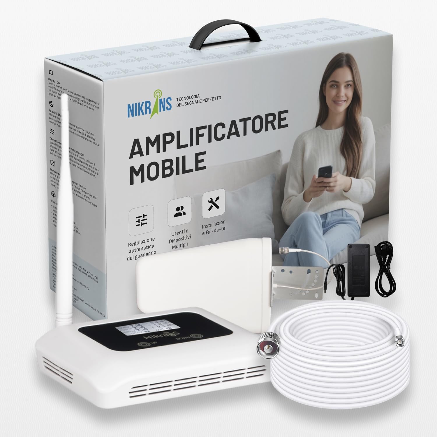 Amplificatore de Segnale GSM Banda 8 (900MHz) - Ripetitore di Segnale Mobile per Casa e Ufficio - Copertura Fino a 130 m² - Compatibile con TIM, Vodafone, WindTre, ecc.