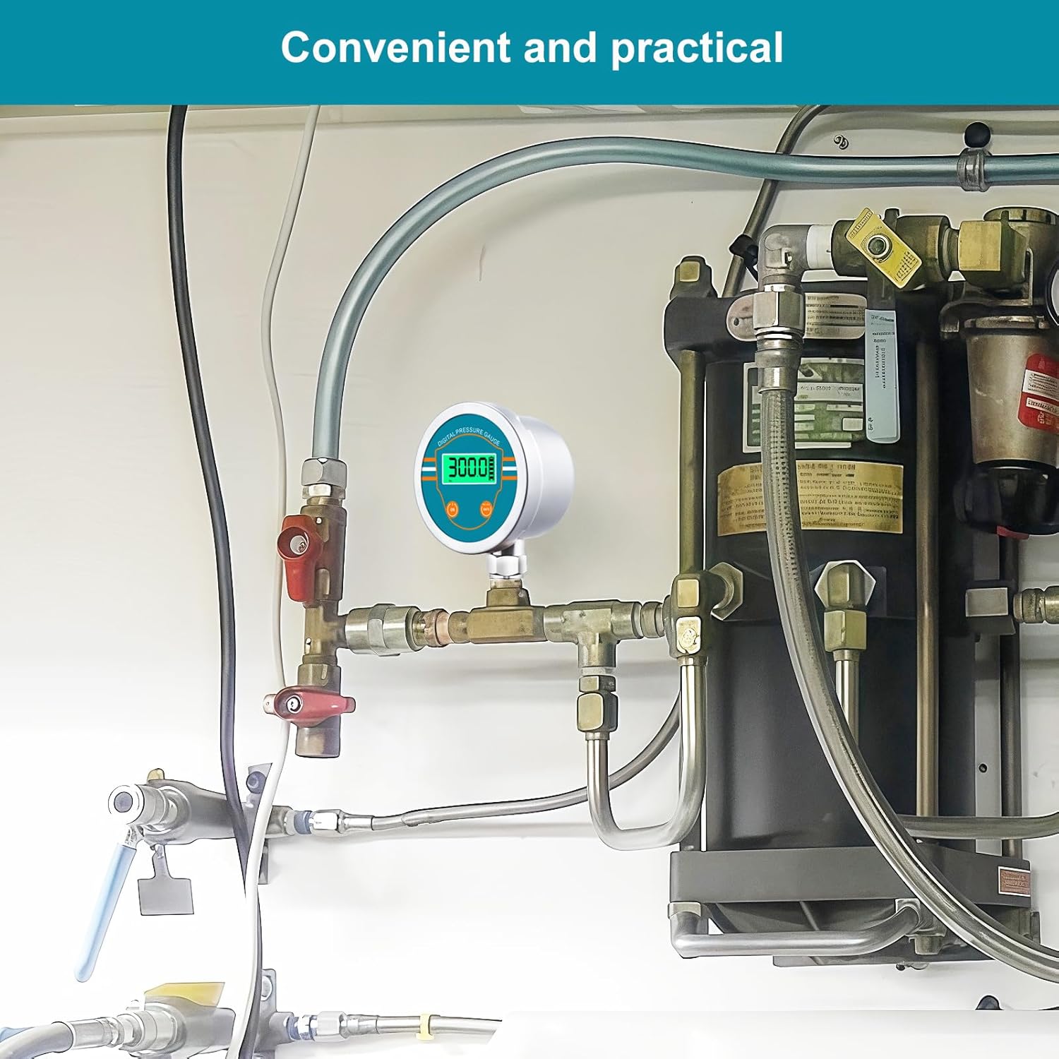 Digital Pressure Gauge 0-300 Psi Range, Digital Water Pressure Gauge 1/4 NPT Bottom Thread with 3-1/8" Dial, Suitable for Hydraulic, Oil, Water, Air Pressure Measuring