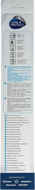 CARE + PROTECT Slim Stacking Kit for Washing Machines and Dryers, Suitable for Washing Machines with Depth 40-47 cm, ONLY Compatible with Candy, Hoover, Baumatic Dryers with Depth 46cm [Energy Class A+]