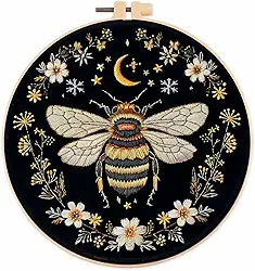 Huacan Kit de bordado para iniciantes e adultos inclui padrão estampado, argola, fios de cor, ferramentas, instruções fáceis de seguir (libélula)