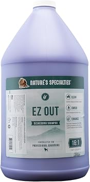Nature's Specialties EZ Out Deshedding Ultra Concentrated Dog Shampoo for Pets, Makes up to 4 Gallons, Natural Choice for Professional Groomers, Removes Unwanted Hair, Made in USA, 1 Gal