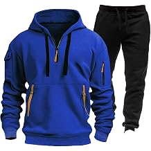 Jogging Pants Quarter Zip Pullover Hoodies Mens Track Suits 2 Piece Set Workout Set Gym Athletic Hooded Sweatsuit Men'S Clothing Sets 1/4 Zip Pullover Mens Sweatpants With Pockets Blue M