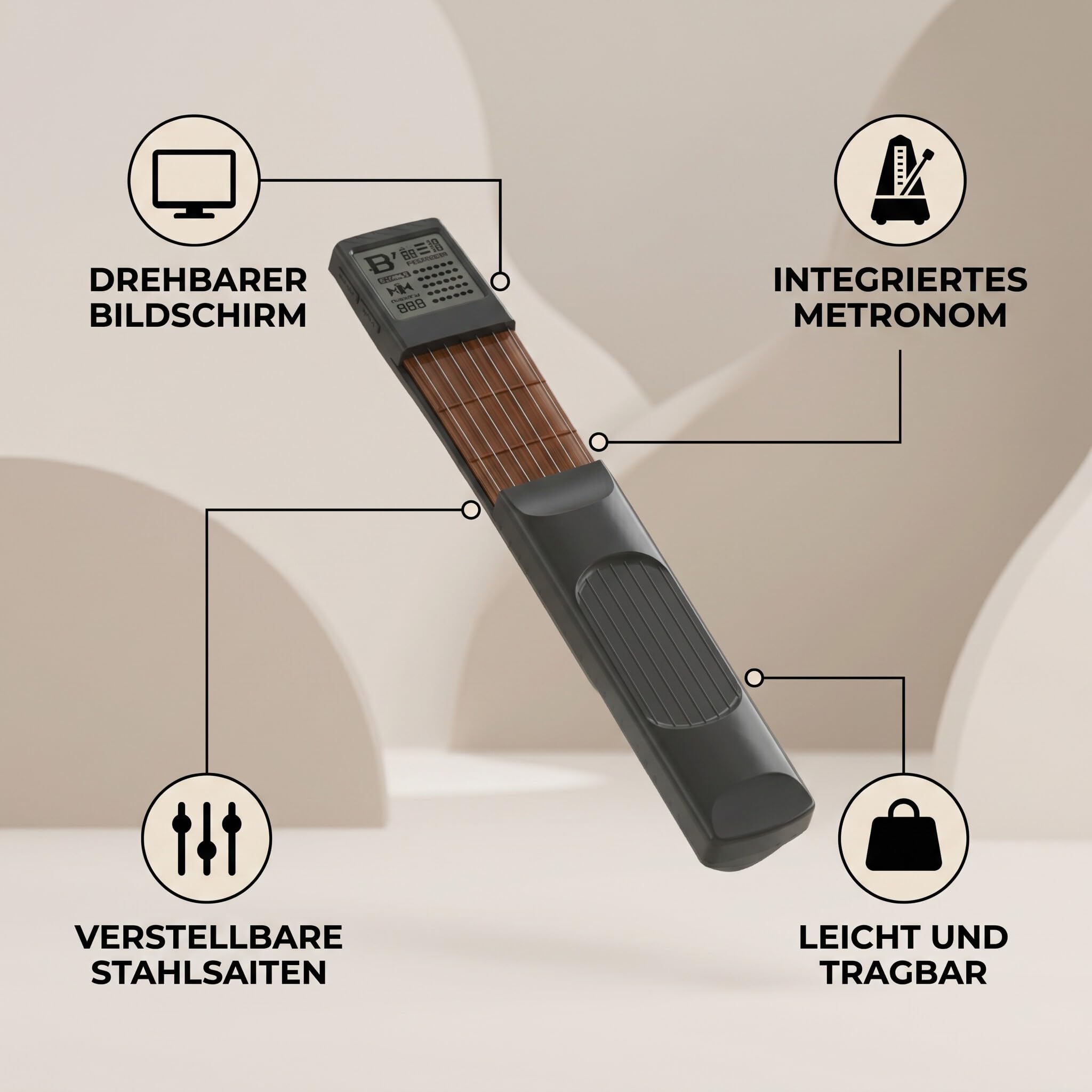 Ejoyous Torba do ćwiczeń z gry na gitarze, trener akordów gitarowych Mini 6 progi narzędzie do ćwiczeń na gitarze Przenośny cyfrowy trener gitarowy z obrotowym ekranem kartowym dla początkujących