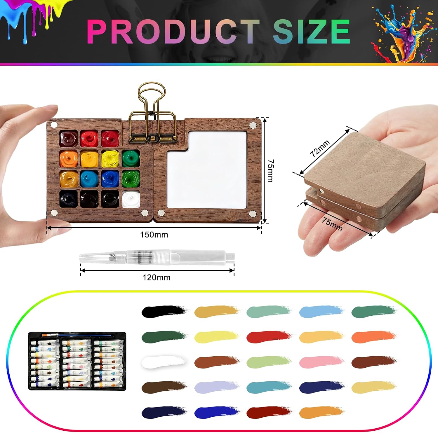 Mini Watercolor Travel Set - Professional Pocket Watercolor Palette with Vibrant Colors, Includes Palette, Sketchbook & Pen, Portable Art Supplies for Adult Artists & Travel Journaling