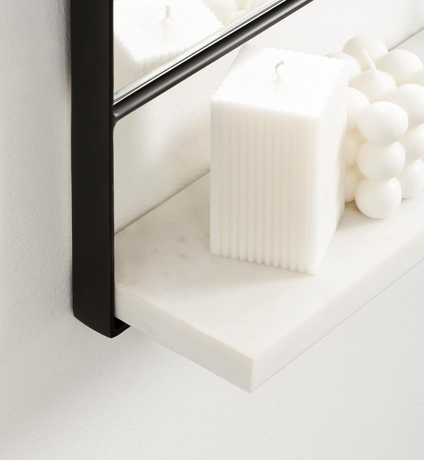 Kate and Laurel Chadwin Modern Rectangle Wall Mirror with Shelf; 20 x 34; White and Black; Decorative Rectangular Contemporary Marble and Metal Mirror for Storage and Display