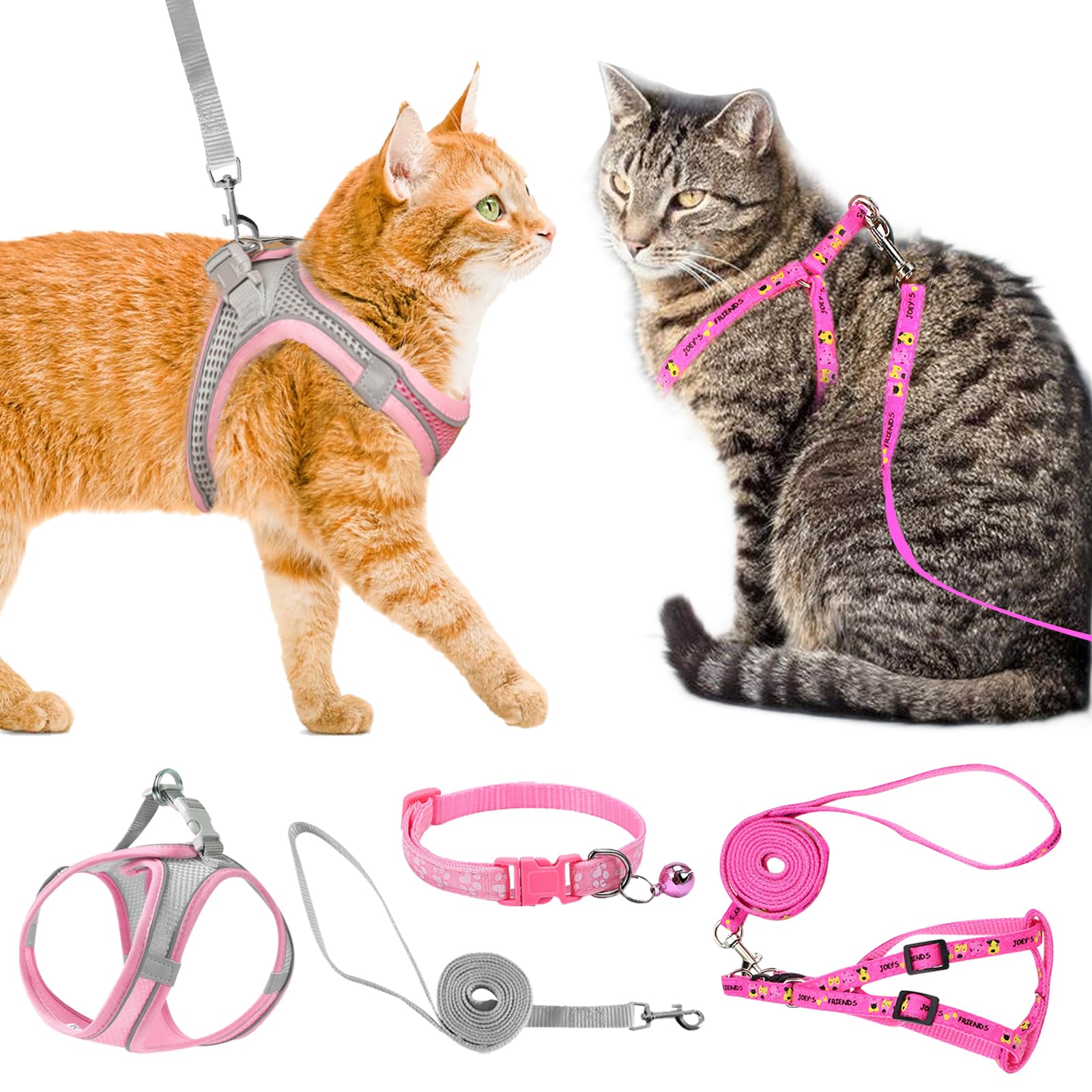 TYXHXTF 3 Piezas Arnes Gato Antiescape,Arnes Gato Ajustable,con De Tela De Malla Suave Y Transpirable para Caminar Entrenar,Gato Adulto PequeñO Arnes para Gatos,Gatos Accesorios,Collar Gato(XS,Rosa)