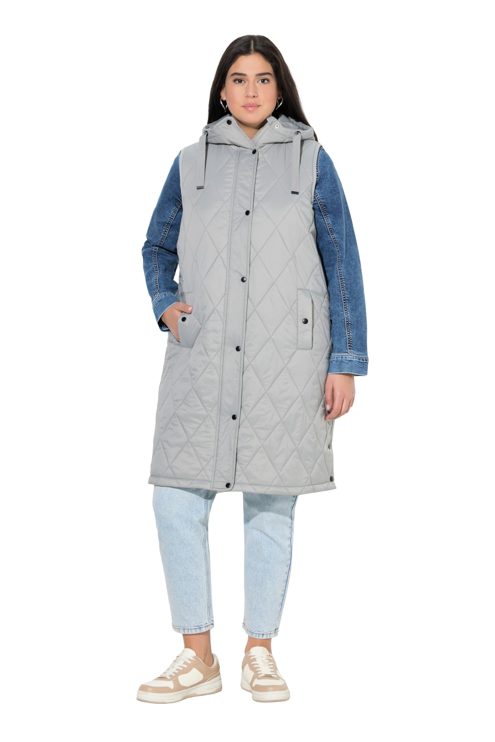 Ulla Popken Damen große Größen Übergrößen Plus Size HYPRAR Long-Steppweste, wasserabweisend, 2-Wege-Zipper 843096