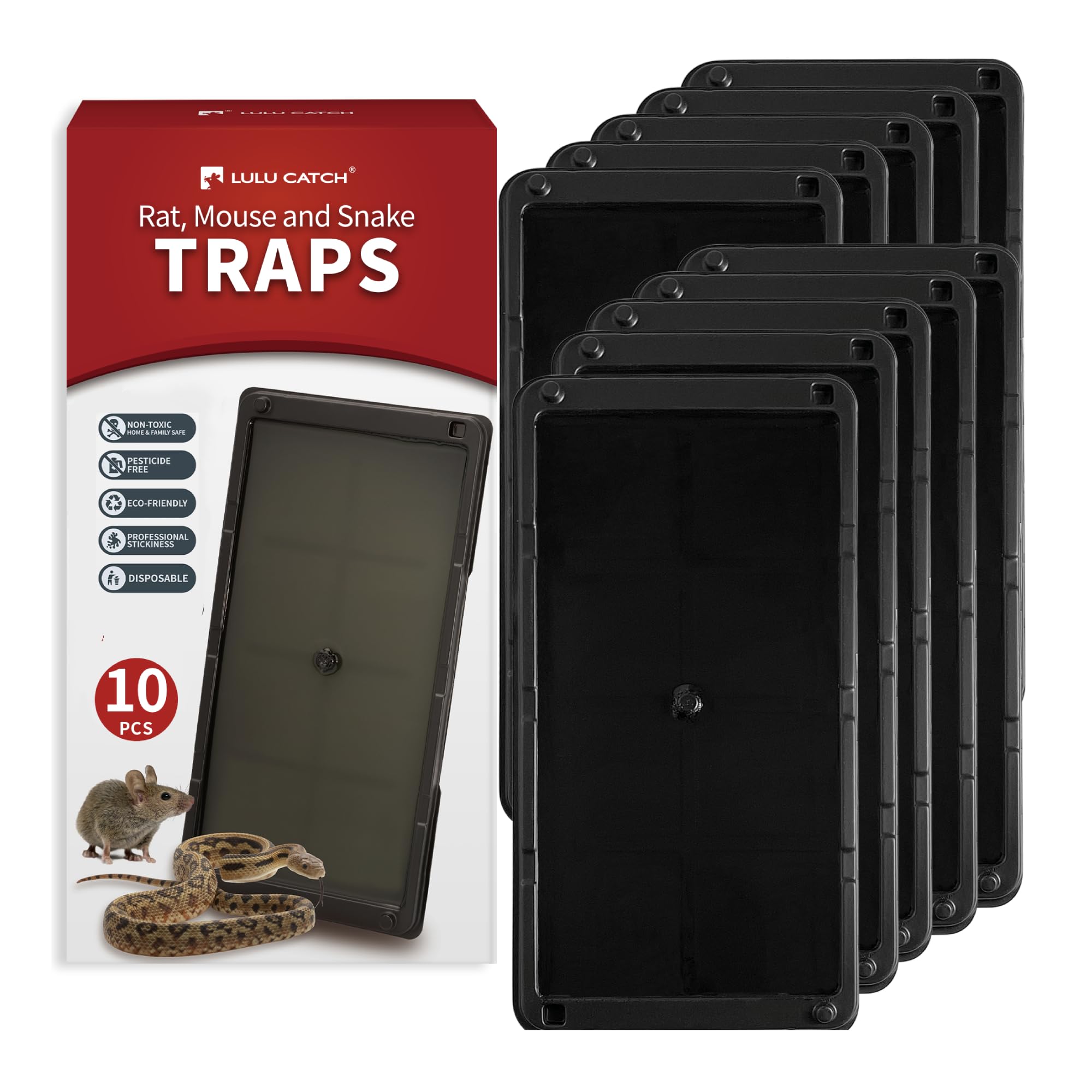 LULUCATCH Mouse Glue Traps 10 Pack, Larger &amp; Heavier Plastic Sticky Glue Traps with Extra-Strong Adhesive for Mice, Rats, Sticky Mouse Trap for Indoor Use, Easy to Set
