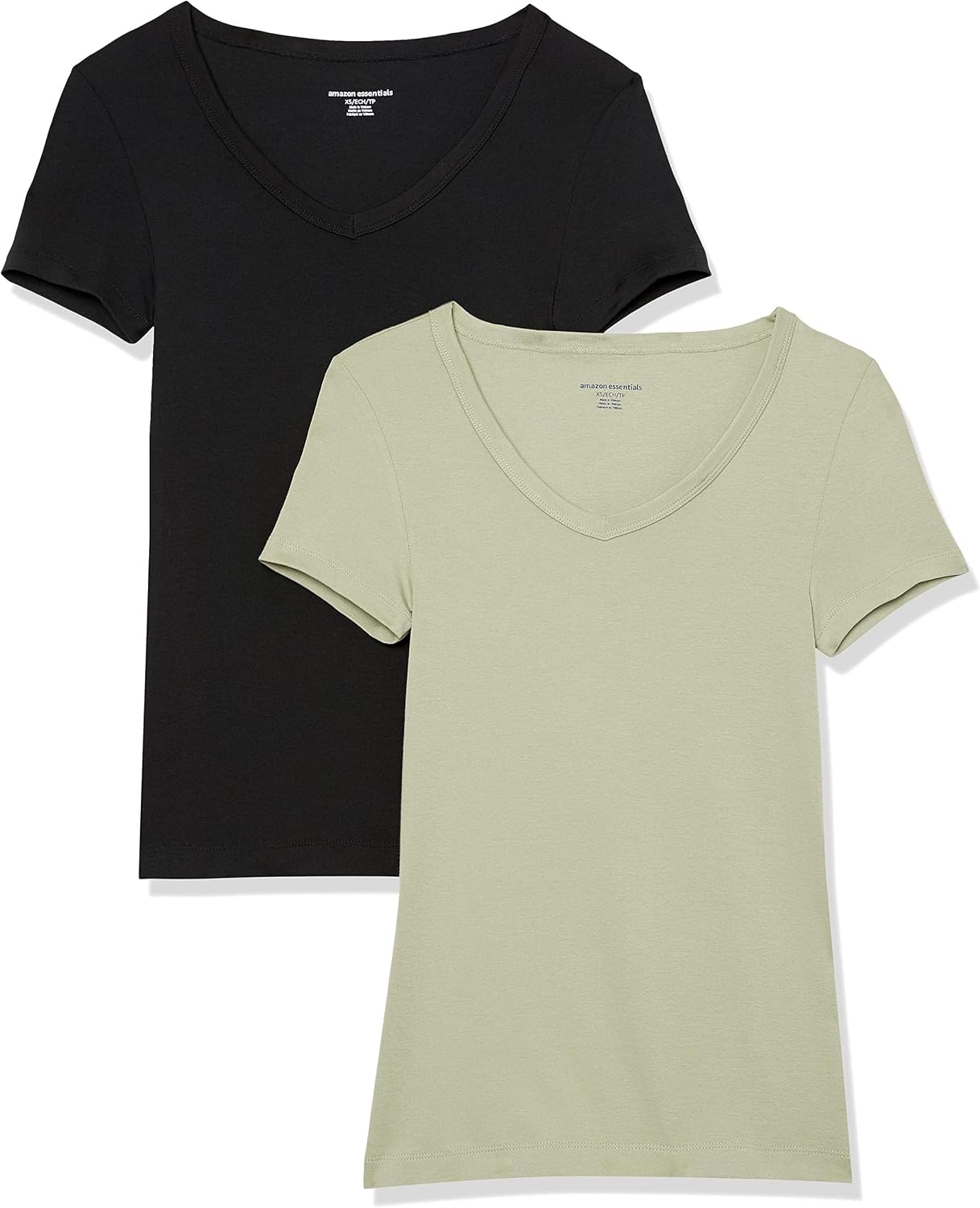 Amazon Essentials Women’s Slim-Fit Short-Sleeve V-Neck T-Shirt, Pack of 2