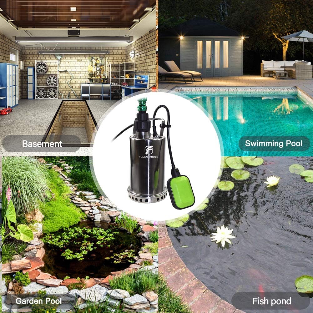 Onе-Dау Sаlе: Uр tо 60% оƒƒ FLUENTPOWER 3/4HP Utility Pump 3300GPH Stainless Steel Submersible Sump Pump, Drain Clean Water for Basement Flood Cellar Pool Pond Garden and Hot Tub (with Float Switch)
