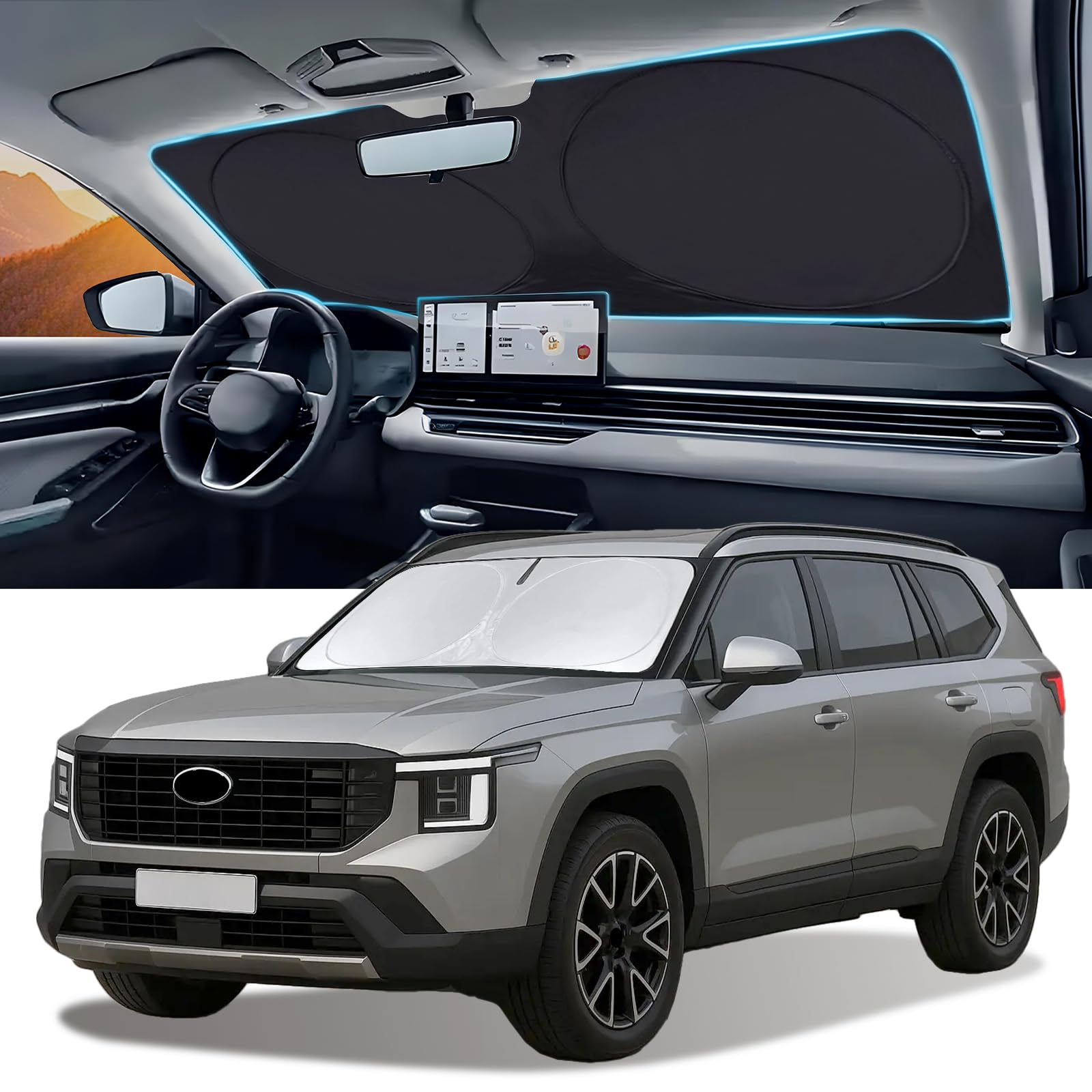 Windshield Sun Shade for Mazda CX-9/Hyundai Santa Fe 2024 2025 2026 2027