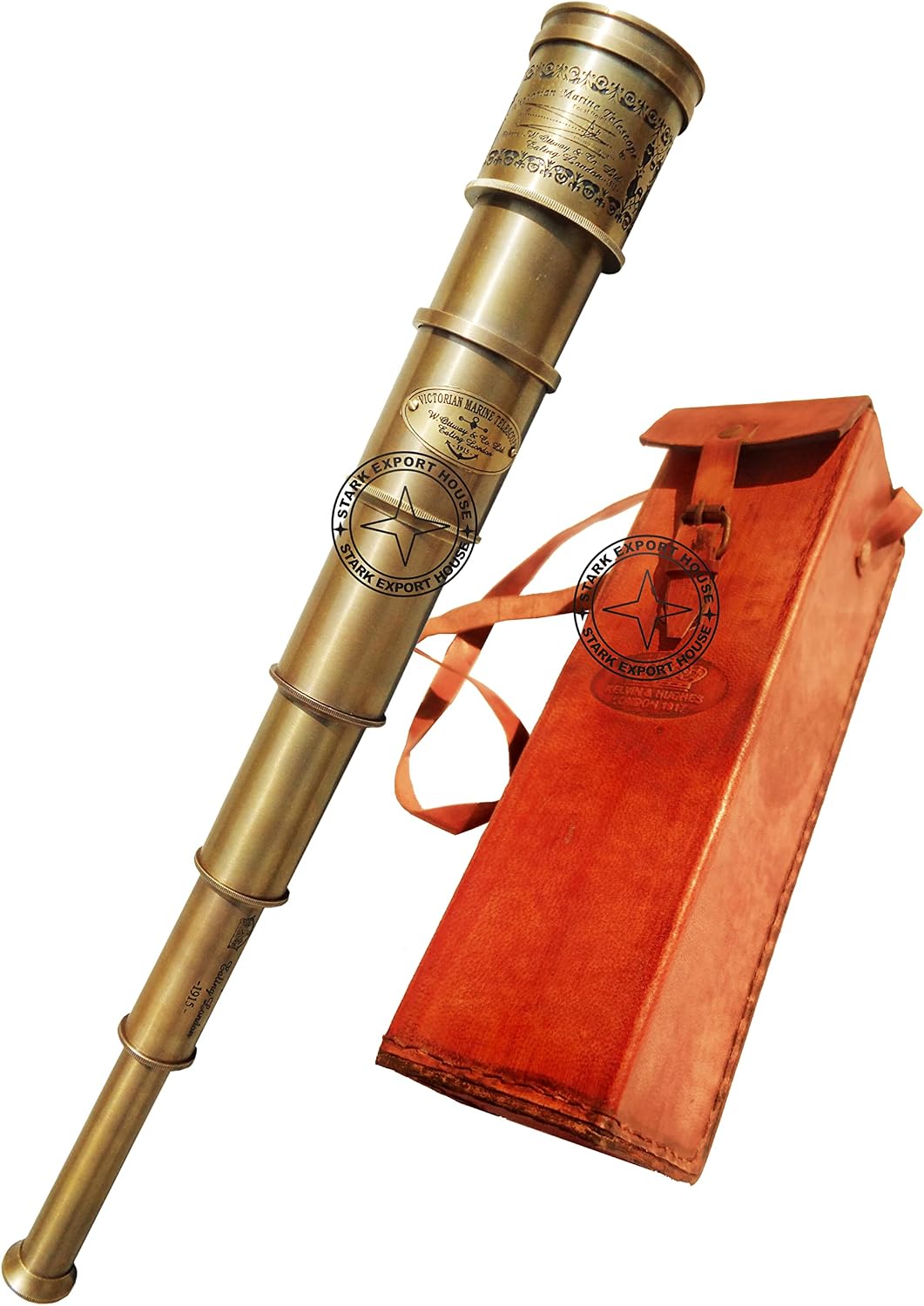Nautical Brass Spyglass Antique Brass Telescope Marine Handheld Spyglass Telescope Binoculars 20 Inch Long with Leather Box Vintage Style Best for Gift