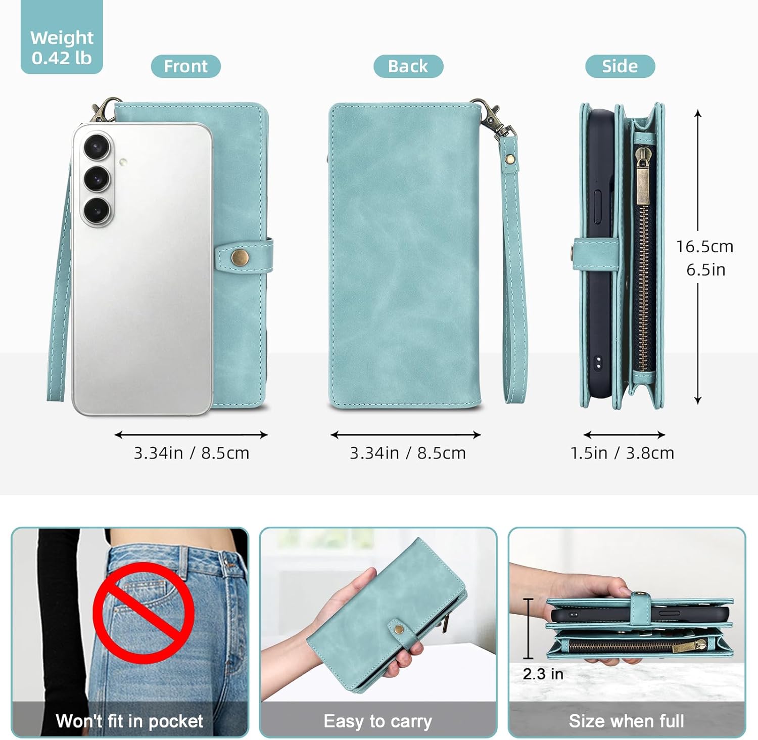 TwoHead for Samsung Galaxy S26 Plus Wallet Case with Card Holder, Detachable Magnetic Phone Case for S26 Plus,PU Leather All-Round Protective Phone Case Wallet with Wrist Strap(6.7 in,Blue)