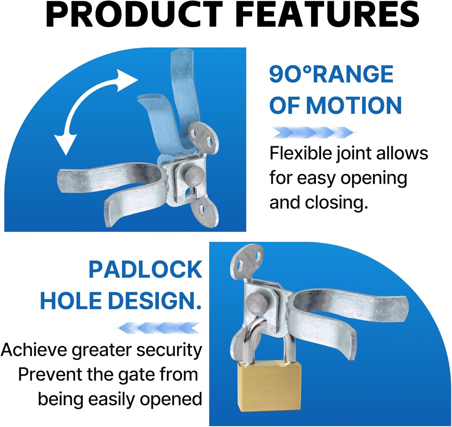 1-3/8" Flat Back Wall Mount Chain Link Gate Latch, Gate Latches for Metal Gates, Suitable for Wooden Door Frames or Walls (1 Pcs)