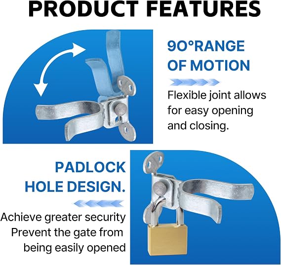 1-3/8 Flat Back Wall Mount Chain Link Gate Latch, Gate Latches for Metal Gates, Suitable for Wooden Door Frames or Walls