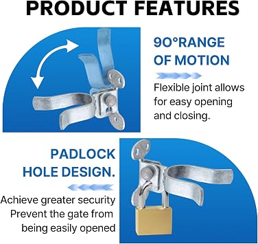 1-3/8 Flat Back Wall Mount Chain Link Gate Latch, Gate Latches for Metal Gates, Suitable for Wooden Door Frames or Walls