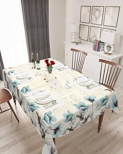 Mantel floral de tulipanes verde azulado impermeable para mantel redondorectangularovaladocuadrado de 60 x 84 pulgadas, mantel para otoño, baby