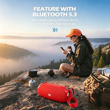T&G TG Portable Bluetooth Speaker, IPX5 Waterproof Speaker with Strap | 20W TWS Wireless ourdoor speaker for bike ,Travel and Camping Speaker with sd card slot and FM Radio , Gift , Red